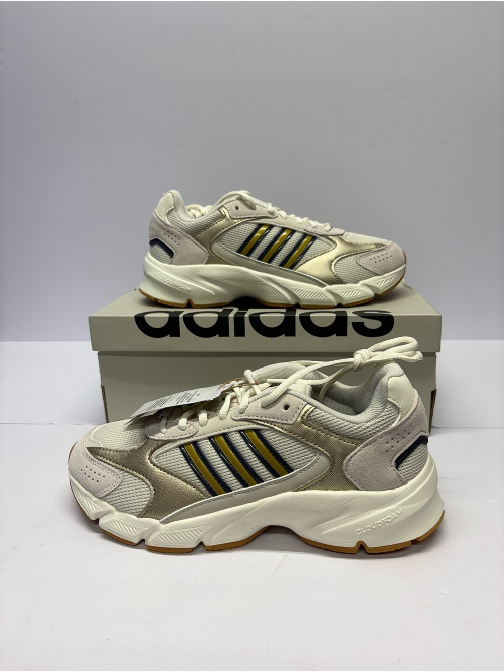adidas Cream Athletic Sneakers with Yellow & Navy Stripes